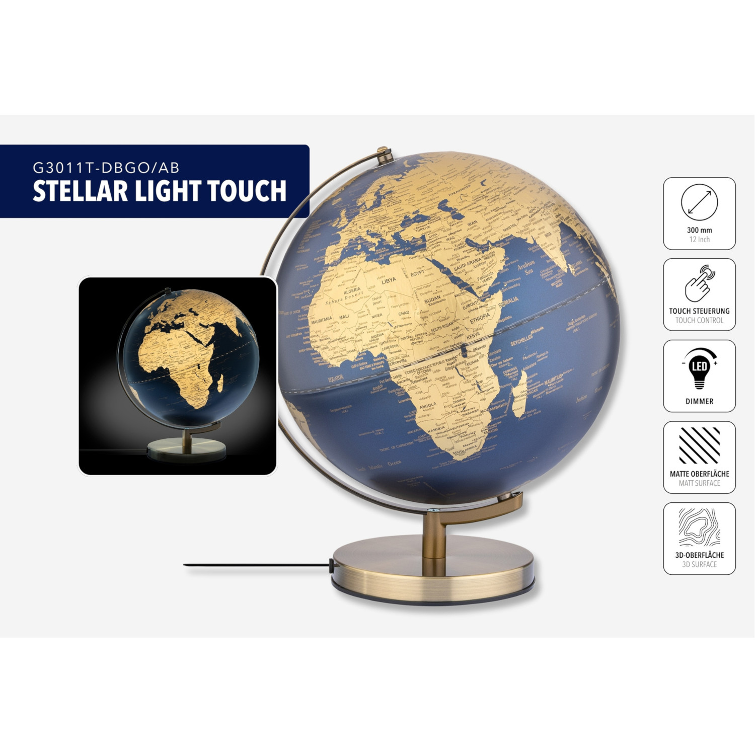 LED-Leuchtglobus  STELLAR LIGHT TOUCH - Blau/Gold matt
