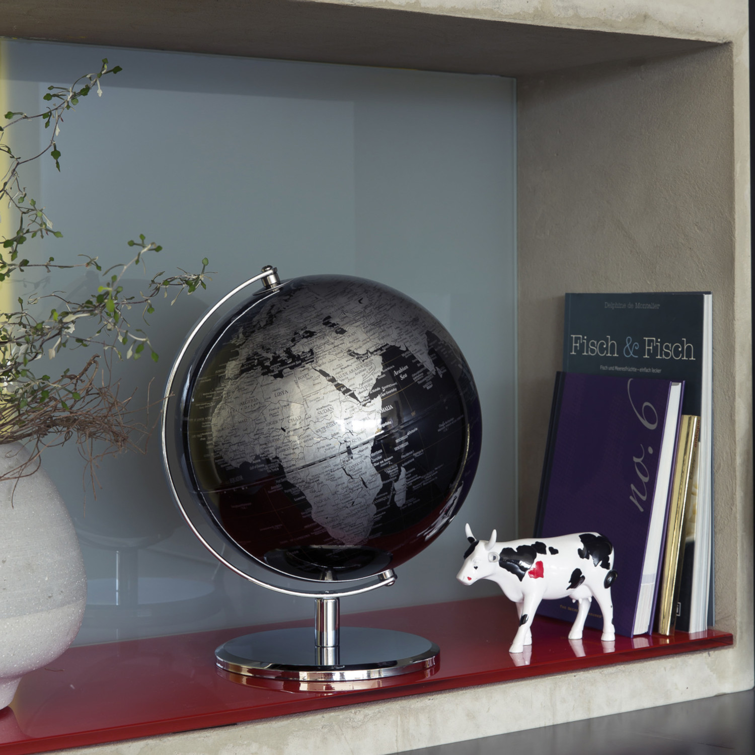 PLANET - Tischglobus 25cm, schwarz / silbern