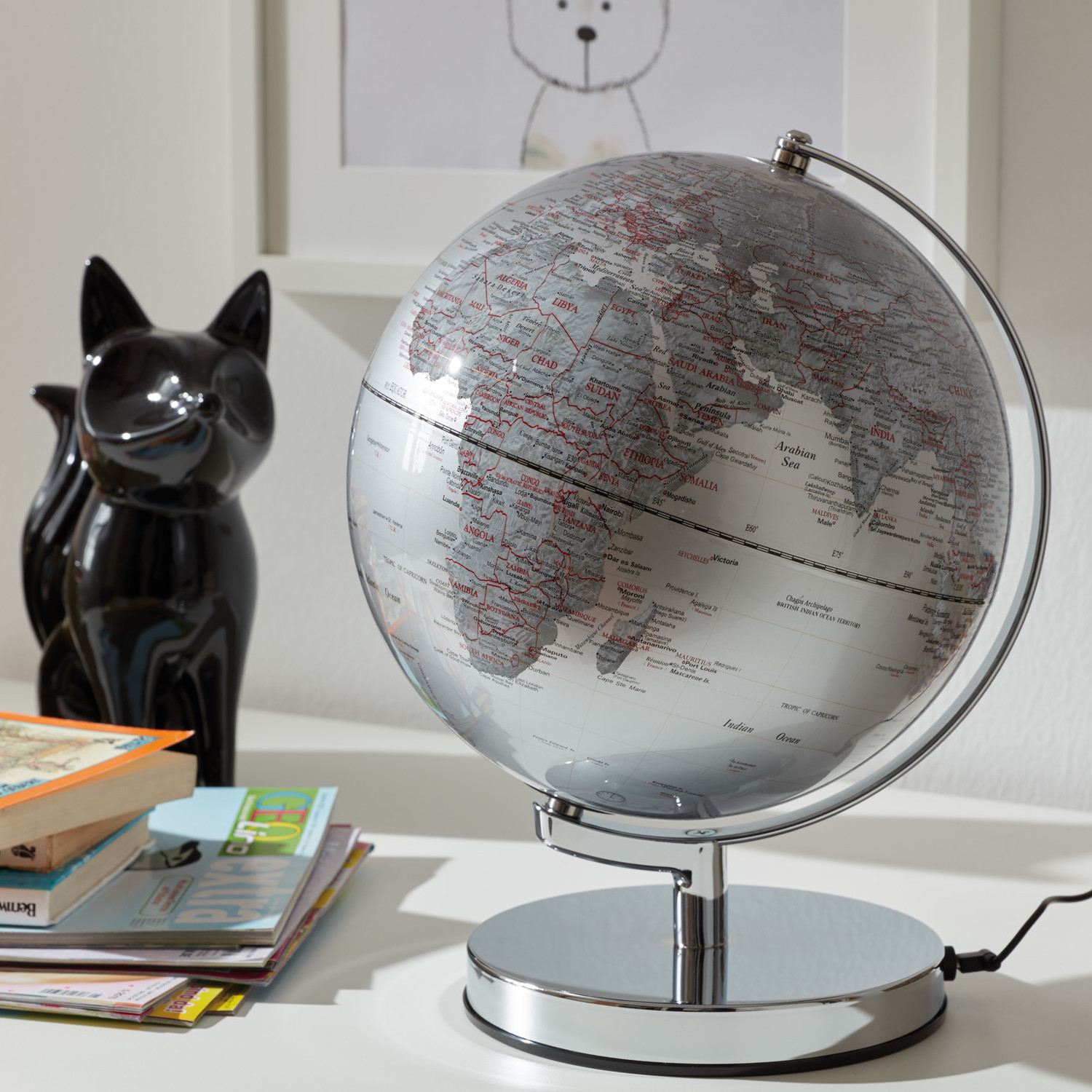 TERRA LIGHT - Leuchtglobus 25cm, silbern/silbern