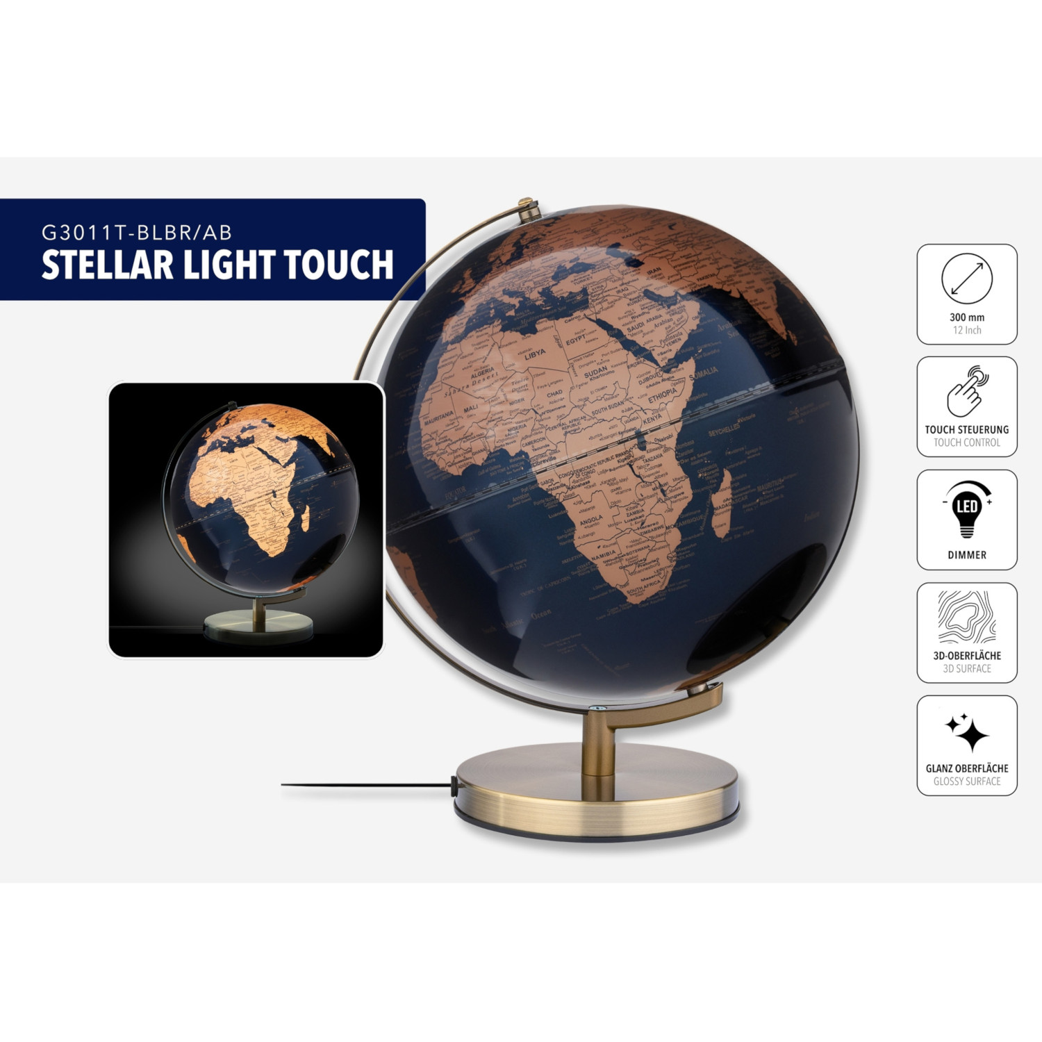 LED-Leuchtglobus STELLAR LIGHT TOUCH - Blau/Bronze matt