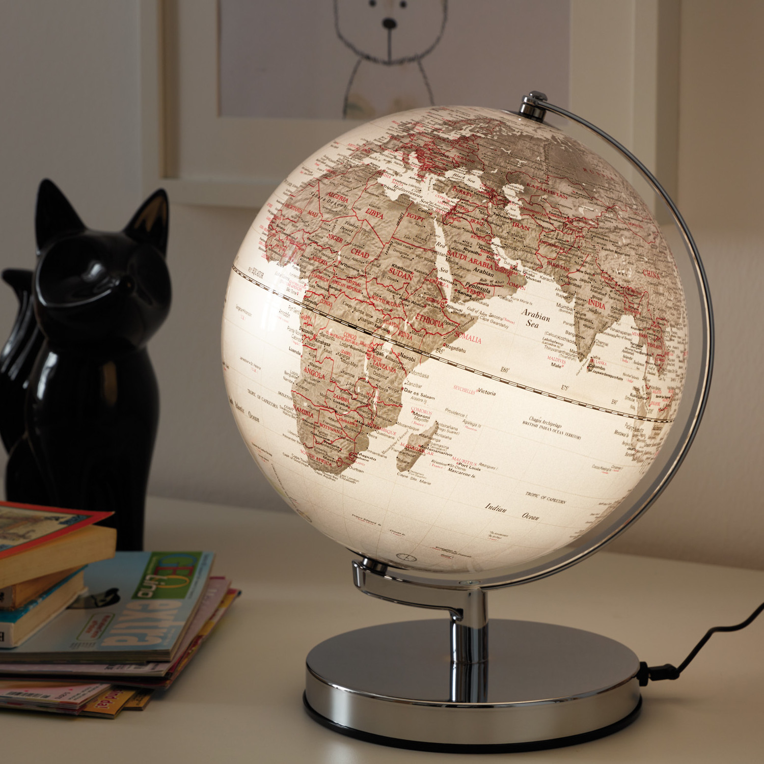 TERRA LIGHT - Leuchtglobus 25cm, silbern/silbern