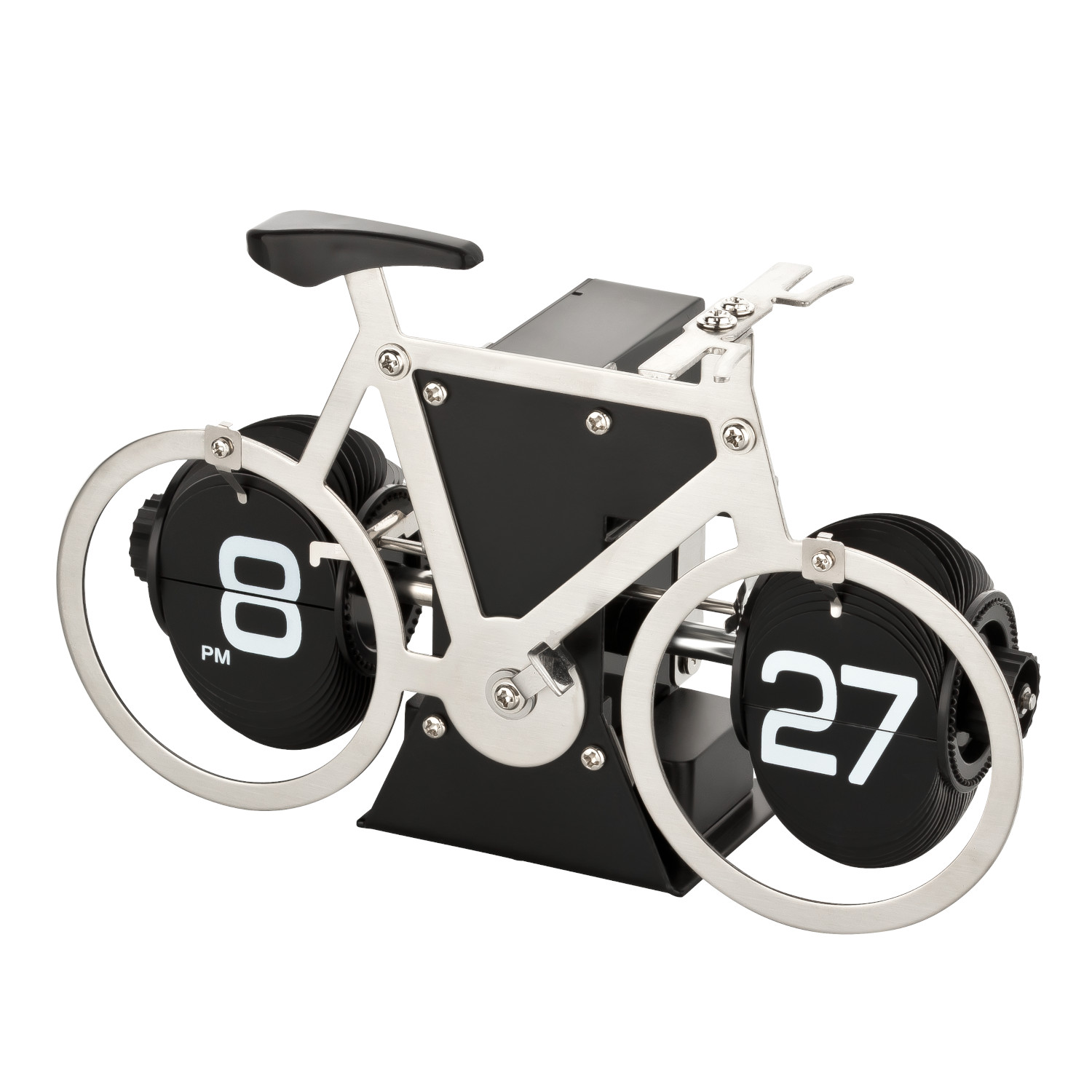 Flip Tischuhr/Wanduhr Fahrrad chrom/schwarz
