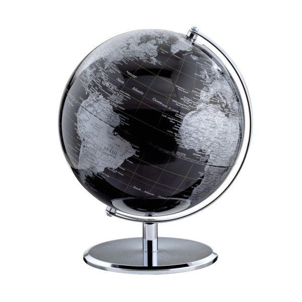 PLANET - Tischglobus 25cm, schwarz / silbern